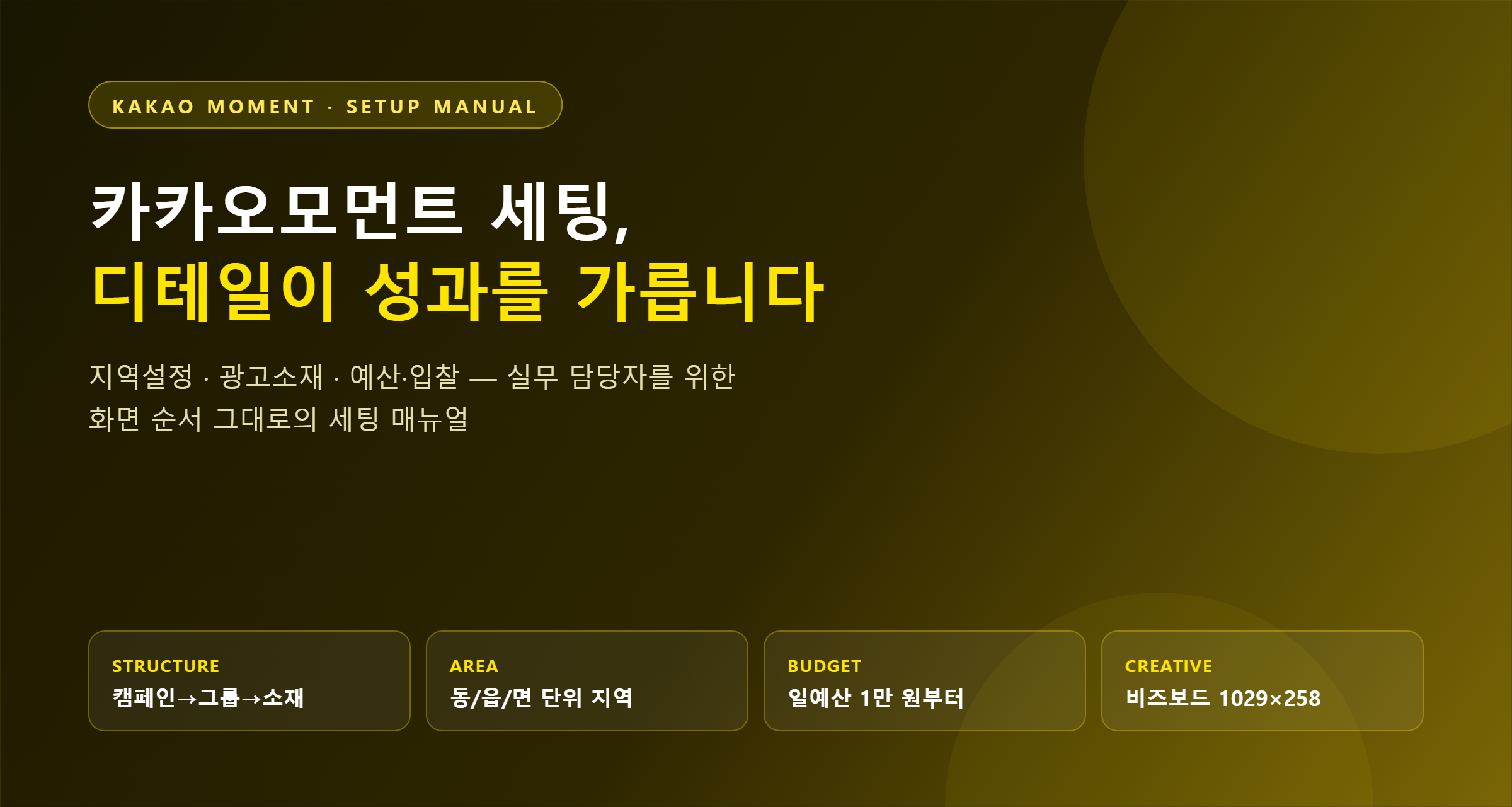 카카오모먼트 광고 세팅 매뉴얼 — 구조, 지역, 예산, 소재