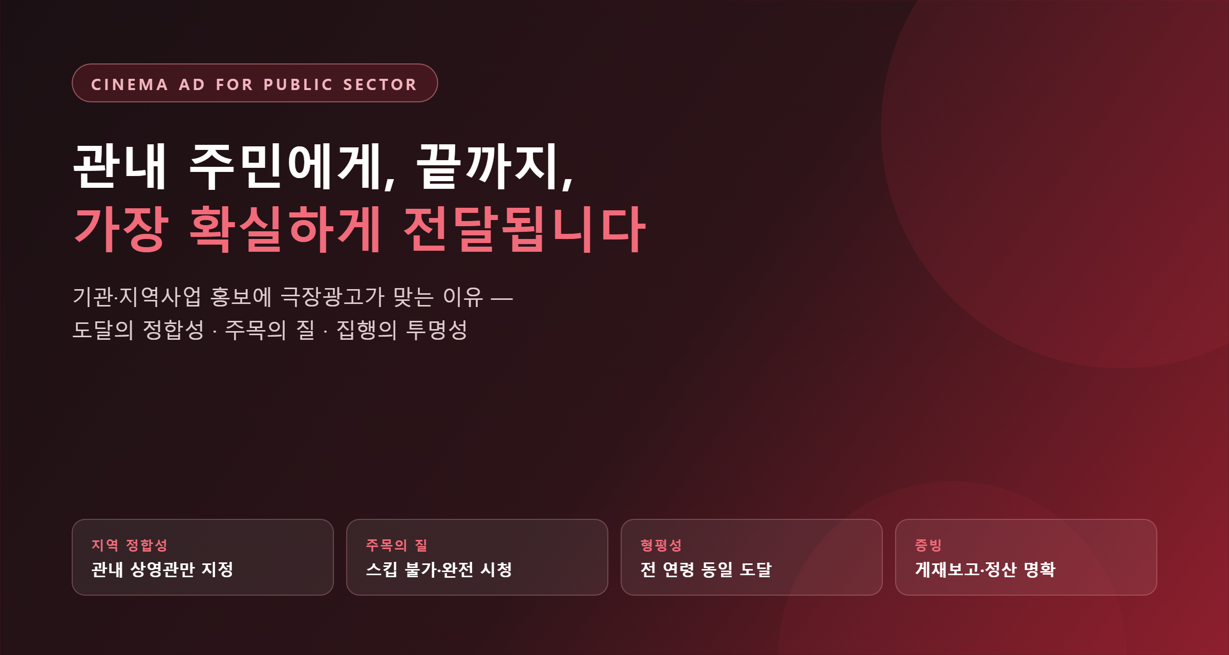 기관 홍보를 위한 극장광고 — 지역 정합성, 주목의 질, 형평성, 증빙