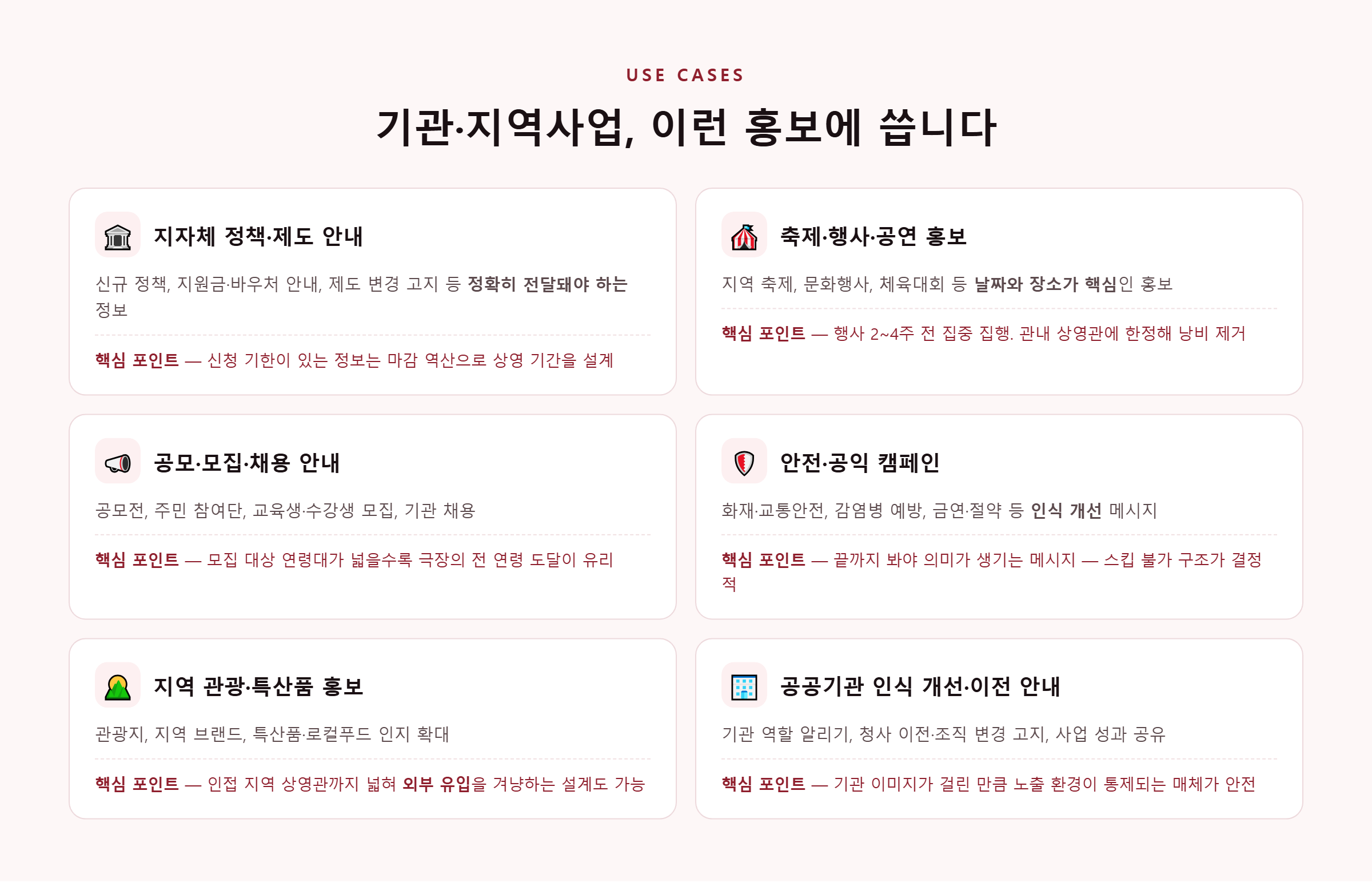 기관·지역사업 극장광고 활용 유형 6가지